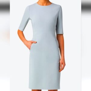 Wool crepe sheath mock neck dress